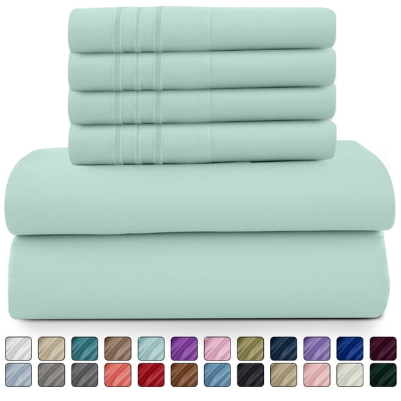 Lux Decor Collection Queen Sheets Set - 6 Piece Microfiber 16 Inch Deep Pocket Bed Sheets Set - Spa Blue