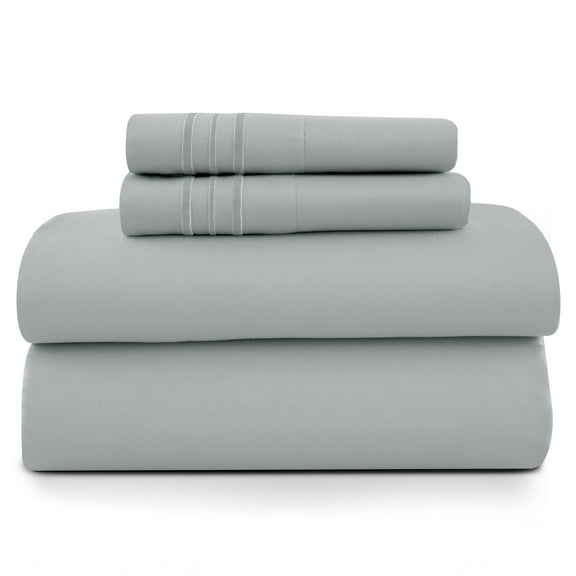 Lux Decor Queen Size Sheet Set, 4-Piece Plain Soft Microfiber – Deep Pocket Queen Bed Sheets, Includes 1 Fitted Sheet, 1 Flat Sheet, 2 Pillowcases, Gray