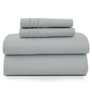 Lux Decor Queen Size Sheet Set, 4-Piece Plain Soft Microfiber   Deep Pocket Queen Bed Sheets, Includes 1 Fitted Sheet, 1 Flat Sheet, 2 Pillowcases, Gray
