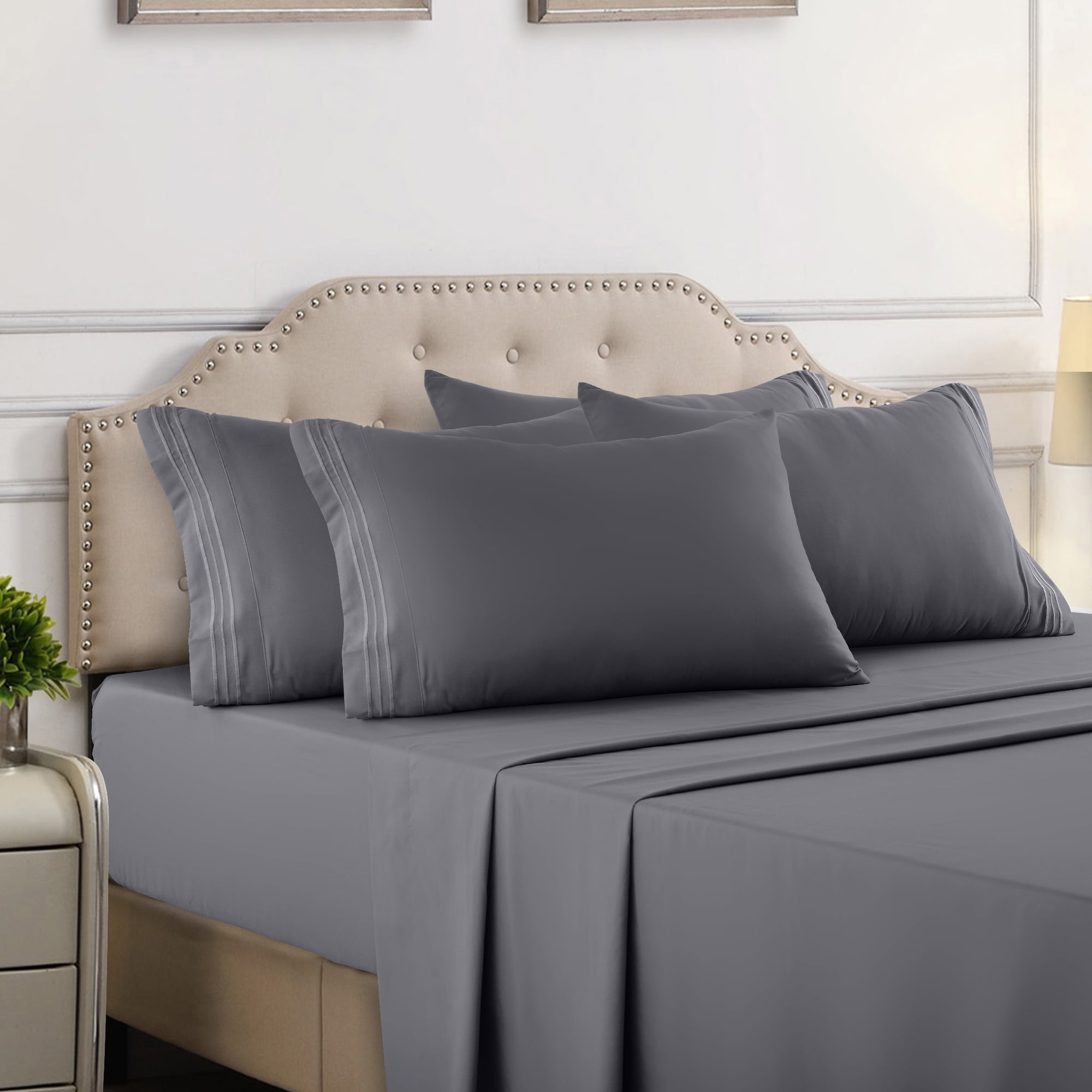Lux Decor Collection Queen Sheets Set, Deep Pocket 6 Pc Bed Sheets Set -  Wrinkle, Fade, Stain Resistant Queen Size Sheets, Gray