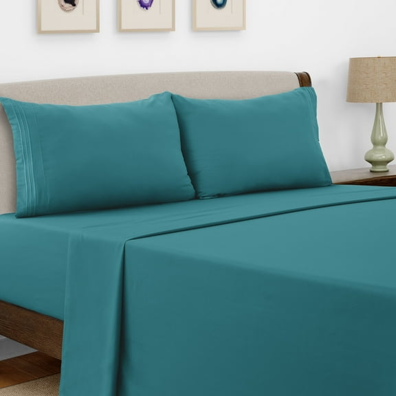 Lux Decor Collection Queen Size 4 Piece Sheet Set Brushed Microfiber High GSM, Upto 16 Inches Deep Pocket Bedding Sheets & Pillowcases - Teal