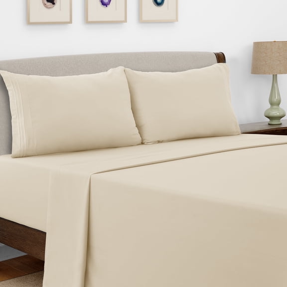 Lux Decor Collection Queen Size 4 Piece Sheet Set Brushed Microfiber High GSM, Upto 16 Inches Deep Pocket Bedding Sheets & Pillowcases - Vanilla