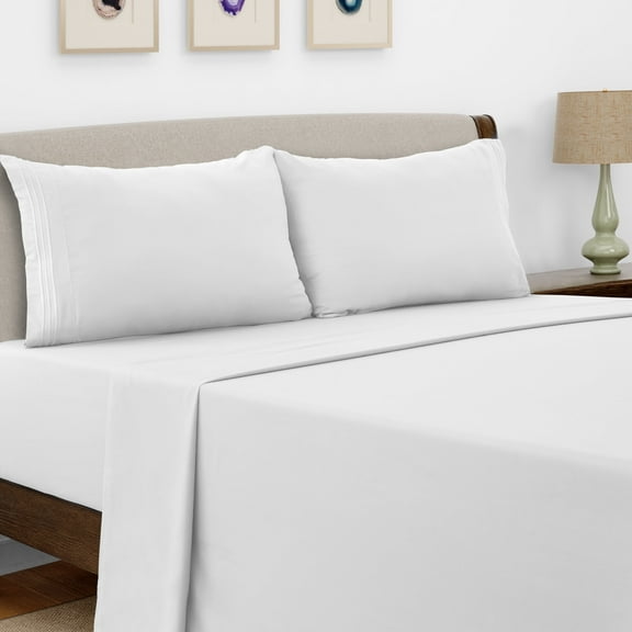 Lux Decor Collection Queen Size 4 Piece Sheet Set Brushed Microfiber High GSM, Upto 16 Inches Deep Pocket Bedding Sheets & Pillowcases - White