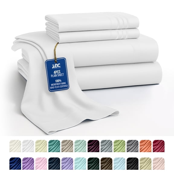Lux Decor Collection Queen Size 4 Piece Sheet Set Brushed Microfiber High GSM, Upto 16 Inches Deep Pocket Bedding Sheets & Pillowcases - White