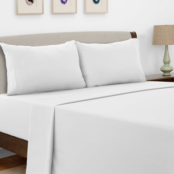 Lux Decor Collection Queen Size 4 Piece Sheet Set Brushed Microfiber High GSM, Upto 16 Inches Deep Pocket Bedding Sheets & Pillowcases - White