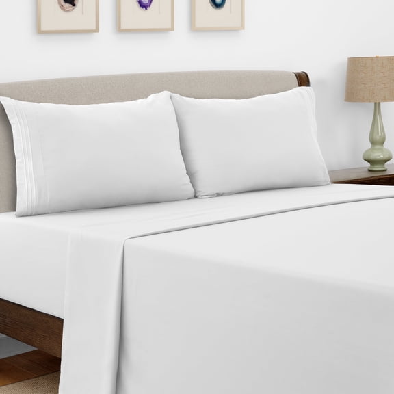 Lux Decor Collection Queen Size 4 Piece Sheet Set Brushed Microfiber High GSM, Upto 16 Inches Deep Pocket Bedding Sheets & Pillowcases - White