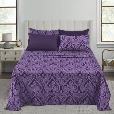 Lux Decor Collection Queen Size Bed Sheets - 6 Piece 1800 Series Brushed Microfiber Sheets - 16 Inches Deep Pocket Bedding Sheets & Pillowcases (Queen, Paisley Purple)