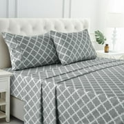 Lux Decor Collection Queen Size Bed Sheets Set, 4 Piece Microfiber Deep Pocket Fitted Sheet, Flat Sheet & Pillowcases Bedding Sheets Set - Gray White