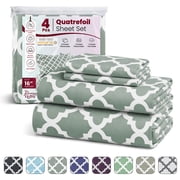 Lux Decor Queen Bed Sheets Set 4 Piece - Quatrefoil Pattern, Ultra Soft Polyester Sheet Deep Pocket Fit, Wrinkle Free, Breathable & Fade Resistant OEKO-TEX Certified, Grey