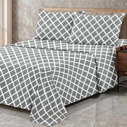Lux Decor Queen Bed Sheets Set 4 Piece - Quatrefoil Pattern, Ultra Soft Sheet Deep Pocket Fit, Wrinkle Free, Breathable & Fade Resistant OEKO-TEX Certified, Grey