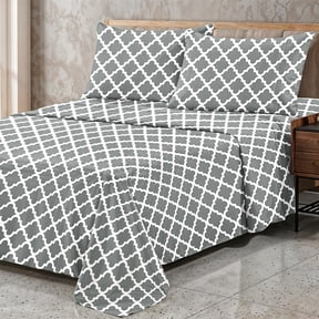 Lux Decor Queen Bed Sheets Set 4 Piece - Quatrefoil Pattern, Ultra Soft Sheet Deep Pocket Fit, Wrinkle Free, Breathable & Fade Resistant OEKO-TEX Certified, Grey