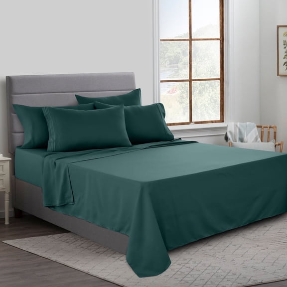 Lux Decor Collection Queen Size Sheet Set, 16" Deep Pocket Bed Sheets Set - Fitted Bed Sheet, Flat Sheet & Pillowcases - Teal