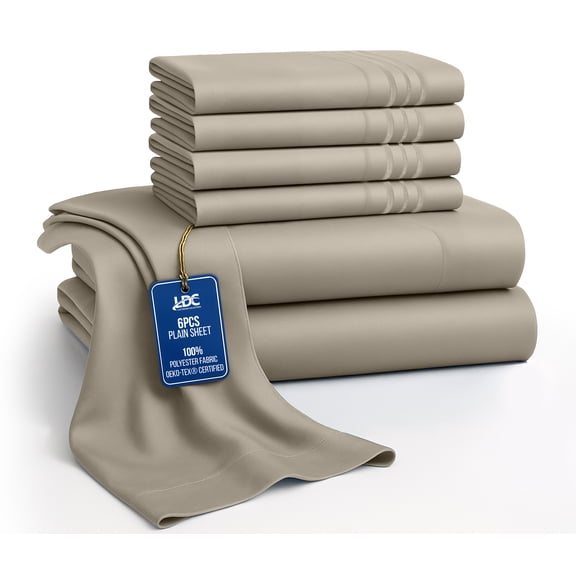 Lux Decor Queen Bed Sheets - 6 Piece Ultra-Soft Microfiber Sheets Set, Deep Pocket Fitted Sheet, Flat Sheet & 4 Pillowcases, Breathable Hotel Luxury, OEKO-TEX Certified, Taupe