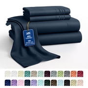 Lux Decor Collection Queen Size Sheets Set Brushed Microfiber High GSM, 4 Piece Sheet Set Upto 16 Inches Deep Pocket Bedding Sheets & Pillowcases - Navy Blue