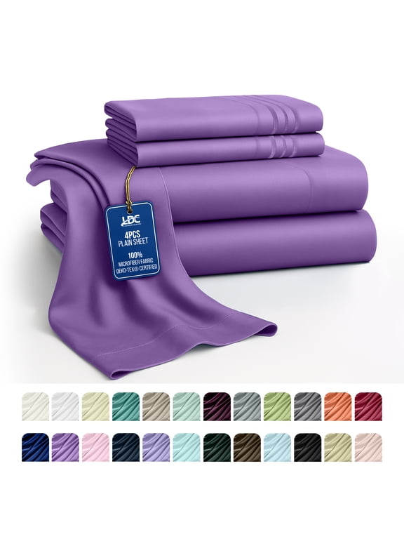 Queen Size Sheets Set Brushed Microfiber High GSM, 4 Piece Sheet Set Upto 16 Inches Deep Pocket Bedding Sheets & Pillowcases - Purple