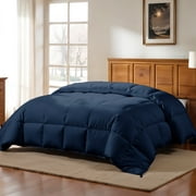 Lux Decor Collection Quilted Comforter All Season Down Alternative Reversible Fluffy Ultra Soft Duvet Insert (Queen, Navy Blue)