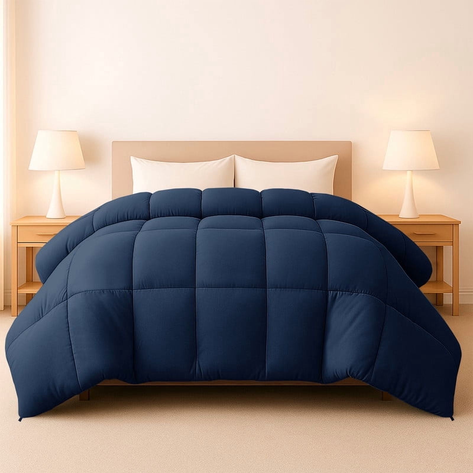 Lux Decor Premium Queen Comforter Down Alternative - All Season Box Stitched Quilted Duvet Insert with Corner Tabs, 250 GSM Virgin PSF Filling, Machine Washable Bedding - Oekotex Certified - Navy