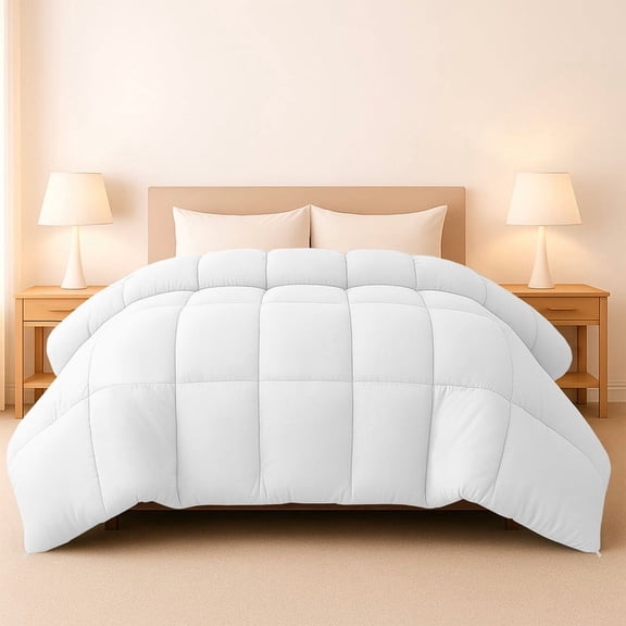 Lux Decor Premium Queen Comforter Down Alternative - All Season Box Stitched Quilted Duvet Insert with Corner Tabs, 250 GSM Virgin PSF Filling, Machine Washable Bedding - Oekotex Certified - White