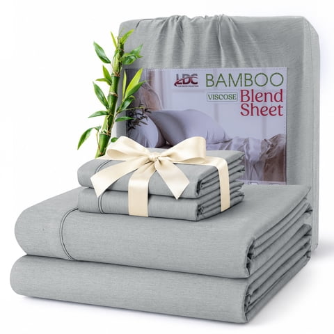 Lux Decor Rayon from Bamboo Blend Queen Sheets Deep Pockets - 4 Piece Cooling Bed Sheets Set, Gray
