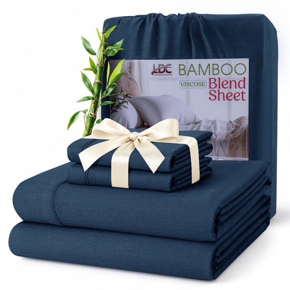 Lux Decor Rayon from Bamboo Blend Sheets Full Size Deep Pocket - 4 Piece Cooling Sheets Set, Navy Blue