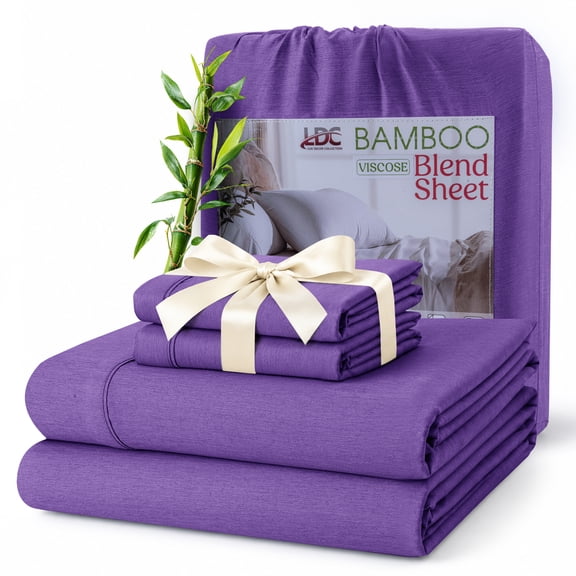 Lux Decor Rayon from Bamboo Blend Sheets Queen Size - 4 Piece Deep Pocket Bed Sheets Set, Purple