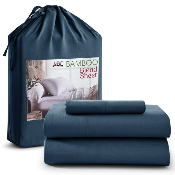 Lux Decor Collection Rayon from Bamboo Blend Sheets Set- 3 Piece Luxury Deep Pocket Bed Sheets Set - Navy Blue