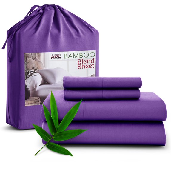 Lux Decor Collection Rayon from Bamboo Blend Sheets Set - 4 Piece Deep Pocket Bed Sheets Set - California King, Purple