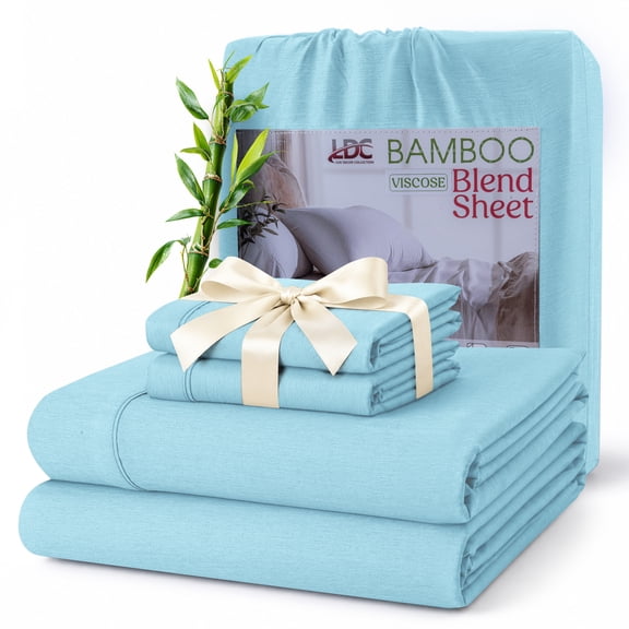 Lux Decor Rayon from Bamboo Blend Sheets Set Queen - 4 Piece Deep Pocket Bed Sheets Set, Blue