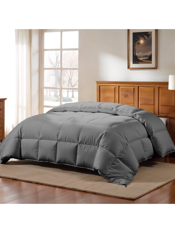 Reversible Down Alternative Soft Quilted Queen Comforter - All Season Duvet Insert with Corner Tabs (Queen, Grey)
