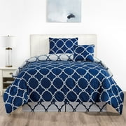 Lux Decor Collection Reversible Microfiber Twin/Twin XL 4 Piece Comforter Set - Washable Polyester Comforter Bedding Set Quatrefoil, Navy