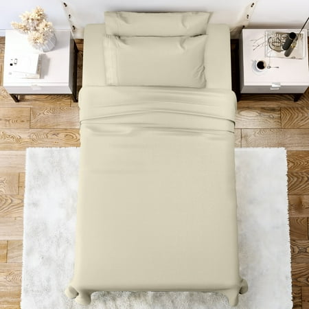 Lux Decor Collection Solid Bed Sheet Set, 4 Piece Deep Pocket Microfiber Twin Bed Sheets (Twin, Vanilla)