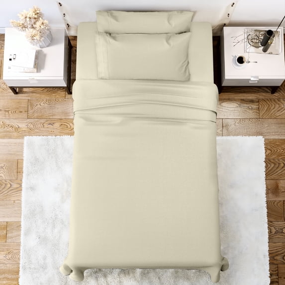 Lux Decor Collection Solid Bed Sheet Set, 4 Piece Deep Pocket Microfiber Twin Bed Sheets (Twin, Vanilla)