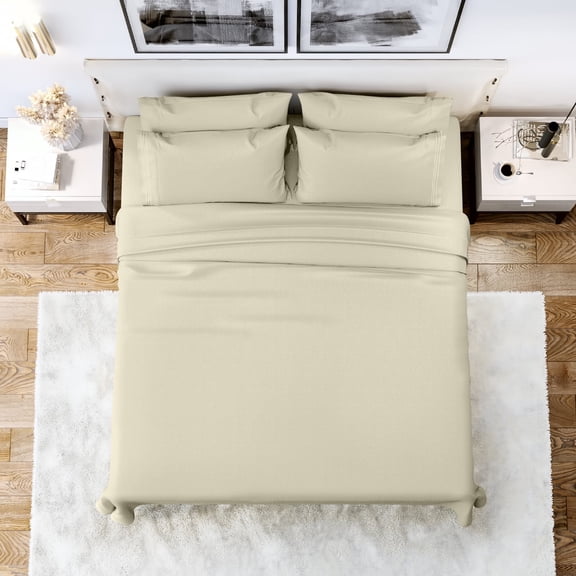 Lux Decor Collection Solid Bed Sheet Set, 6 Piece Deep Pocket Microfiber Full Bed Sheets (Full, Vanilla)
