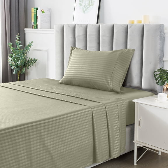 Lux Decor Collection Stripes Bed Sheet Set (Twin, Green), 3 Piece Deep Pocket 1800 Series Microfiber Bed Sheet Set Contains (1 Fitted Bed Sheet, 1 Flat Sheet, 1 Pillow Covers)