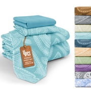 Lux Decor Twin 4 Piece Bed Sheet Set - Paisley Printed Microfiber Sheets, Ultra Soft, Deep Pocket, Wrinkle-Free, Breathable, OEKO-TEX Certified - Twin, Blue