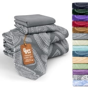 Lux Decor Twin 4 Piece Bed Sheet Set - Paisley Printed Microfiber Sheets, Ultra Soft, Deep Pocket, Wrinkle-Free, Breathable, OEKO-TEX Certified - Twin, Grey