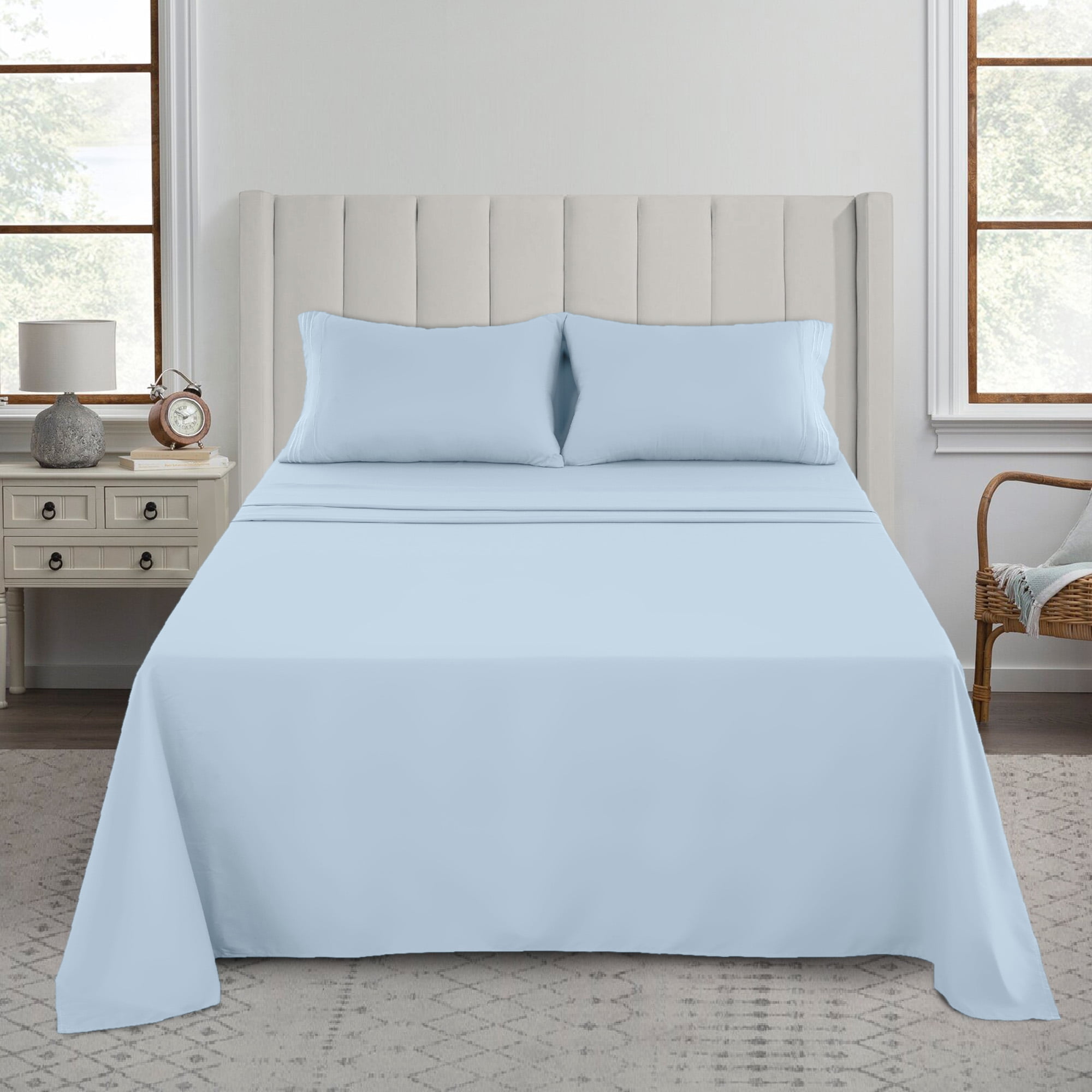 Lux Decor Collection Twin Bed Sheets, 4 Piece Microfiber Deep Pocket Sheets Set Ice Blue