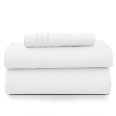 Lux Decor Twin Size Sheet Set, 3-Piece Plain Soft Microfiber – Deep Pocket Queen Bed Sheets, Includes 1 Fitted Sheet, 1 Flat Sheet, 1 Pillowcase, White