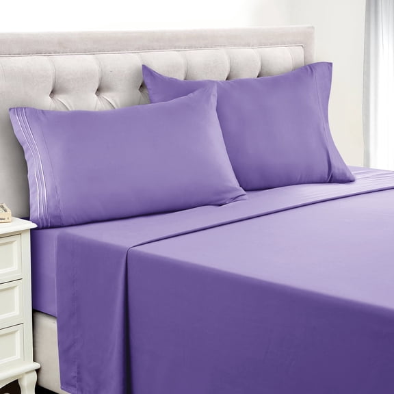 Lux Decor Collection Twin Bed Sheets Set 4 Piece - 16 Inch Deep Pocket Microfiber Sheets - Lavender