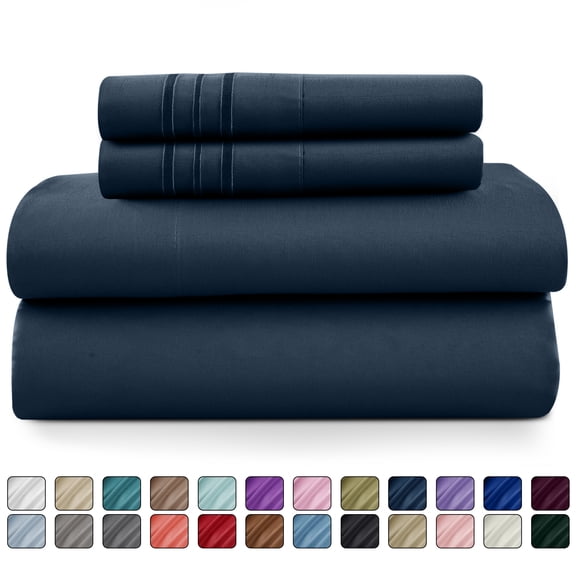 Lux Decor Collection Twin Bed Sheets Set 4 Piece - 16 Inch Deep Pocket Microfiber Sheets - Navy Blue