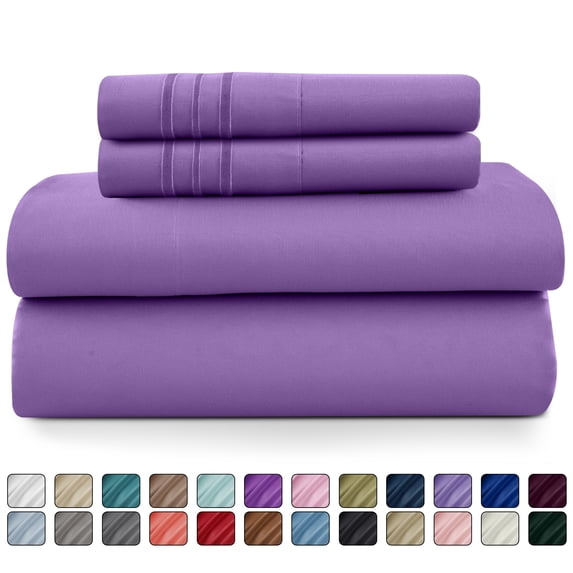 Lux Decor Collection Twin Bed Sheets Set 4 Piece - 16 Inch Deep Pocket Microfiber Sheets - Purple