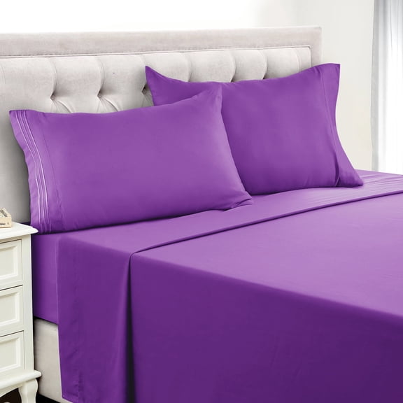 Lux Decor Collection Twin Bed Sheets Set 4 Piece - 16 Inch Deep Pocket Microfiber Sheets - Purple