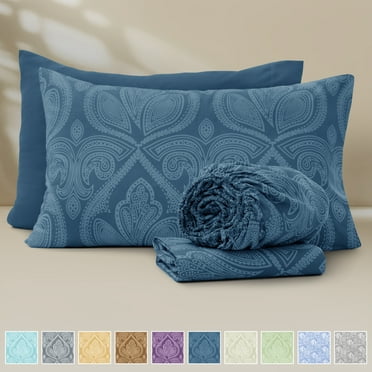 Lux Decor 4-Piece Twin Sheet Sets – Ultra-Soft Microfiber, Paisley Print, Upto 16" Deep Pocket Fitted Sheet, Flat Sheet & 2 Pillowcases, Navy Blue