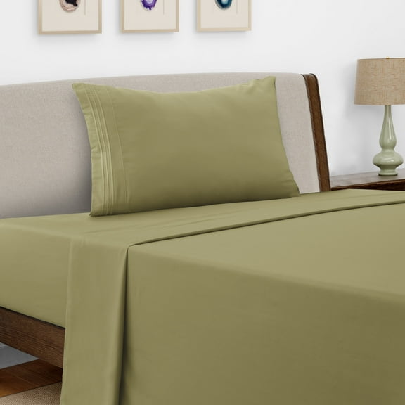 Lux Decor Collection Twin Bed Sheets Set , Upto 16 Inches Deep Pocket Brushed Microfiber 3 Piece Sheets Set, Green