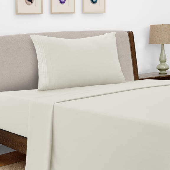 Lux Decor Collection Twin Bed Sheets Set , Upto 16 Inches Deep Pocket Brushed Microfiber 3 Piece Sheets Set, Off-White