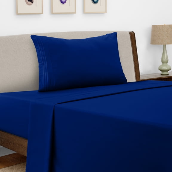 Lux Decor Collection Twin Bed Sheets Set , Upto 16 Inches Deep Pocket Brushed Microfiber 3 Piece Sheets Set, Royal Blue
