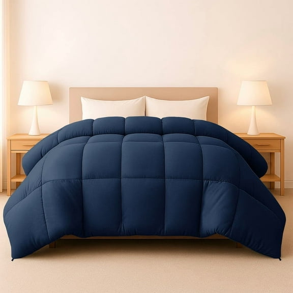 Lux Decor Premium Twin Comforter Down Alternative - All Season Box Stitched Quilted Duvet Insert with Corner Tabs, Machine Washable Bedding - Oekotex Certified - Navy