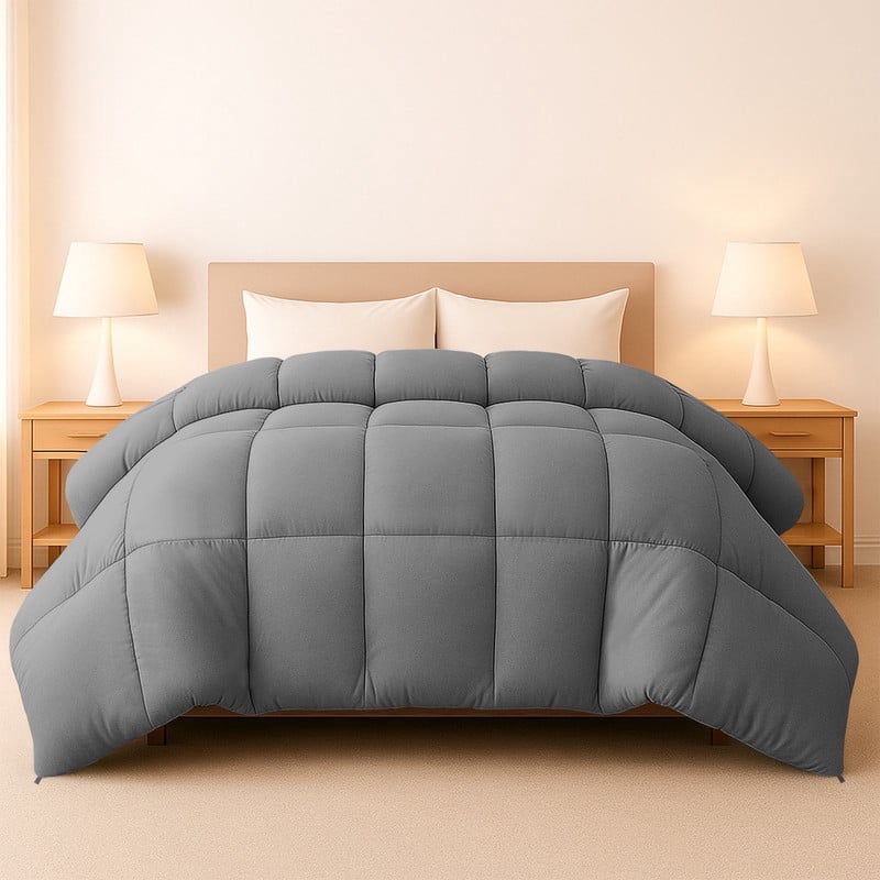 Lux Decor Premium Twin Comforter Down Alternative - All Season Box Stitched Quilted Duvet Insert with Corner Tabs, Machine Washable Bedding - Oekotex Certified - Gray