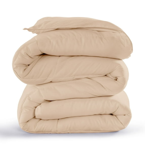 Lux Decor Collection Twin Comforter - Quilted Duvet Insert with Corner Tabs - Box Stitched Down Alternative Comforter - All Season Duvet Insert (Twin, Beige)