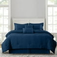 thumbnail image 1 of Lux Decor Collection Twin Seersucker Bedding Comforter Set – All-Season 8 Pieces Bed in a Bag Includes Comforter, Sheets, Pillow Sham, Bed Skirt & Decorative Pillow for Ultimate Comfort - Navy, 1 of 7